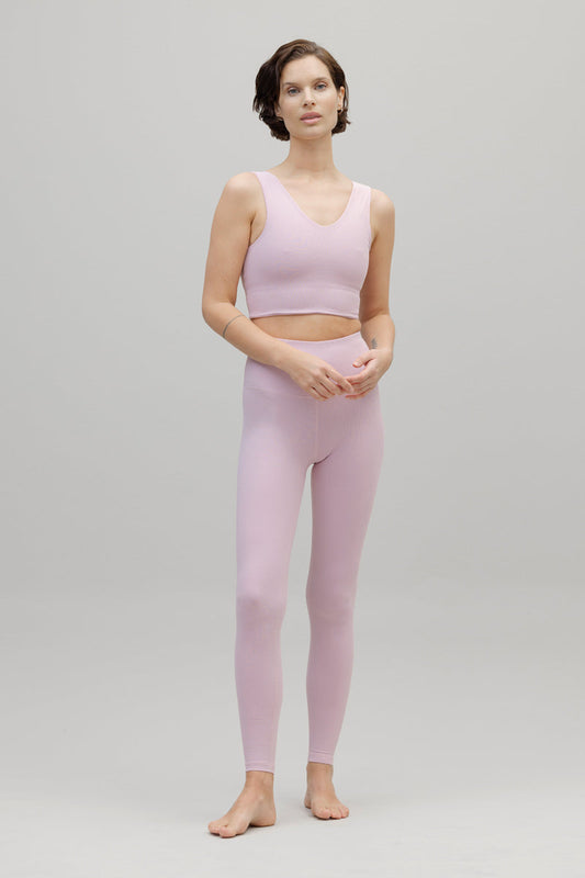 Legging met hoge taille, geribbeld, roze