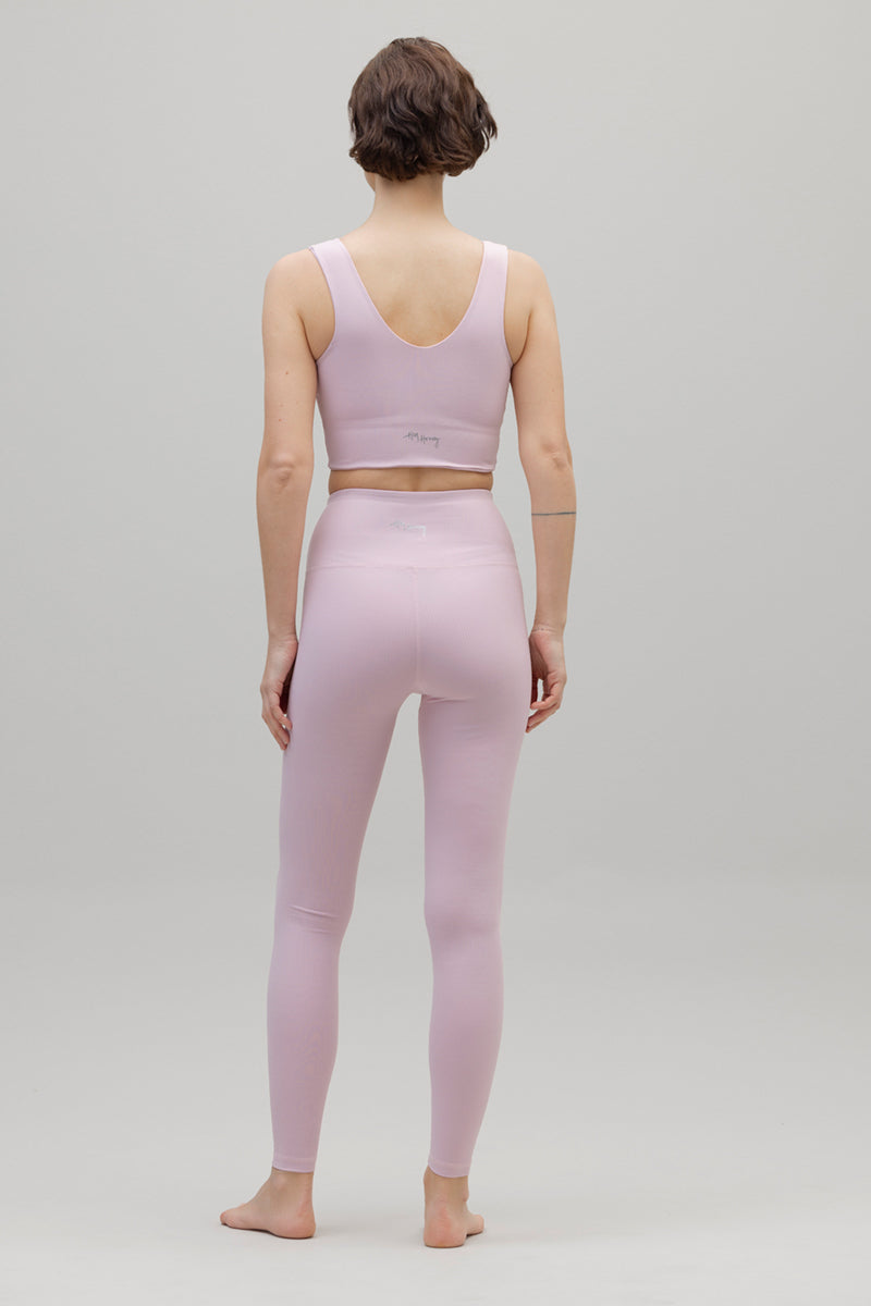 Legging met hoge taille, geribbeld, roze