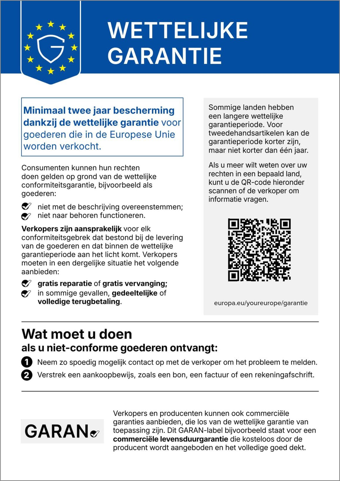 Geharmoniseerde EU-mededeling: wettelijke garantie van ten minste twee jaar